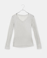 トヘキュービックリブボーンVネックシースルー長袖Tシャツ