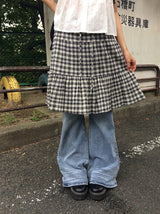 ローベン チェック バンディング ティアード ミディ スカート