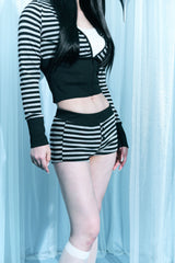 Stripe cropped hooded zip-up shot pants set-up two-piece