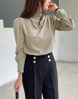 Nubet Half-Neck Drape Puff Blouse