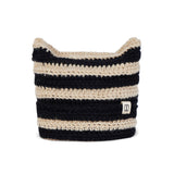 Square Label Stripe Crochet Beanie / Black