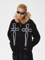 RTVG(RETROVEGAS) Holy sword plus velvet fur collar zipper hoodie
