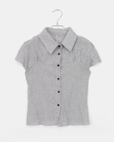 Noel seersucker v-neck checkered short sleeve shirt