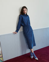 オーナメントプリントコーデュロイスカート [NAVY]