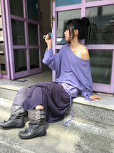 ロエル サマー シースルー ディープ Vネック ロング スリーブ ティー