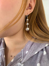 Three silver balls drop earrings