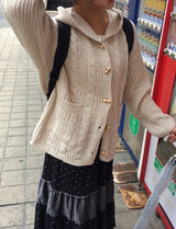 Krun Duffle Button Pocket Hood Knit Cardigan