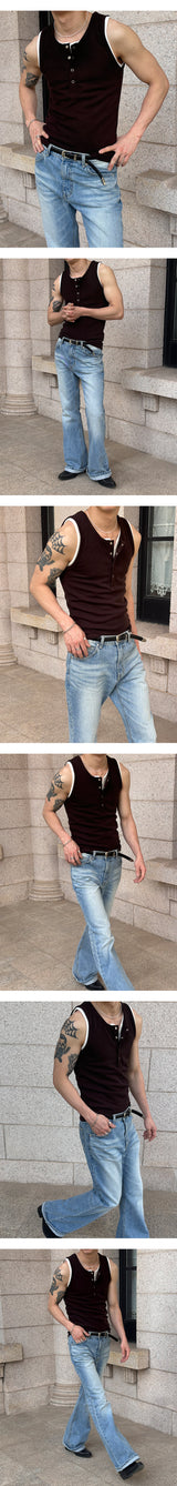 [BASIC ITEM] Henry neck botton sleeveless(3color)