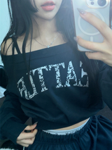HIP PRINTING LETTERING オフショルダースウェットシャツ💟💙🩶4COLOR