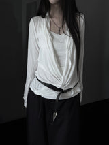 loose V-wrap shirring T (2color)