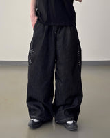 Bone Cross Stud Wide Denim Pants