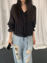 Russell Puff-Sleeve Shirred Blouse