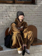 [Mink Brushed] Trust velvet corduroy crop hood pants SET