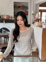 See-through Boat Neck Linen Knit (6color)