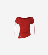 Meow Summer draping shrring Boat neck Top