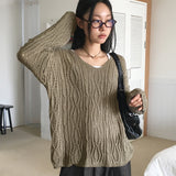 Seomit パンチングツーウェイアイレットバックストラップVネックオーバーフィット長袖ニット