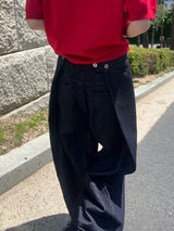 Tuck-On Back Button Wide Fit Selvage Denim Long Pants (2 colors)