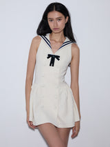 rirri 2025 Spring-Summer Sailor Collar Slim-Fit Bow Waist Dress