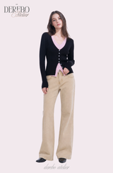 Black Pink Layered Knit Top