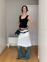 lace punching unneck sleeveless blouse