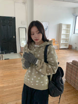 Hots High Neck Button Dot Hooded Knit