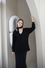 Offshoulder Wrap Strap Cardigan Black