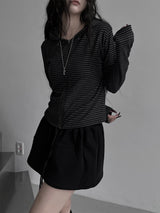 stripe boa hood zip-up