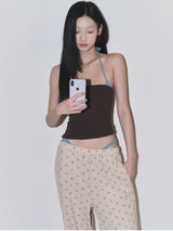Floral Pattern Waffle Loose fit Pants_Dusty Beige