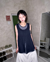 (3color) Slub Stripe Layered Flare Sleeveless Top