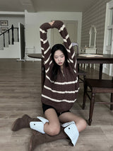 [UNISEX/Overfit] クラウンハチカラーコンビネーションストライプドハイネックツーウェイジップアップ (3 colors)