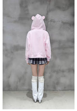 EatmePlz Newjeansカン·ヘチョンのようなヘリン·ピンクベアハートオボピッ長い腕フードジャンパーです