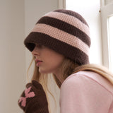 ストライプファジィバケットハット (Brown & Pink)