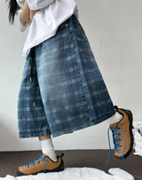 HIGH QUALITY🩵チェックバンディングデニムバミューダ 💙💎🫐🤍
