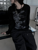 printed ribbed long sleeves (2color)