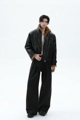 Faux Leather Fur Collar Puffer