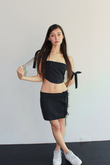 RIBBON PIN STRIPE LOW WAIST WRAP MINI SKIRT / BLACK