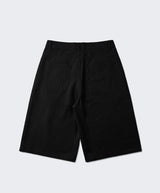 Wide Cotton Pleated Bermuda Shorts Black