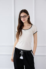 DOTTY RIBBON SHIRRING T-SHIRT