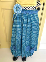 UnsocialNight2025 Autumn New Original Blue Plaid Stitching Casual Flower Flower Skirt Women