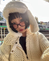 [Handmade] Wool knit zip-up jacket