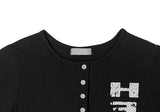 Rahi 05 Here Printing Henley Neck Button Short Sleeve T-shirt