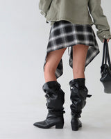 Check layered shirt wrap belt skirt