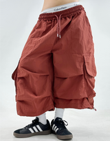 NYLON PARACHUTE BERMUDA PANTS❤🖤🩶💚