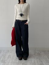Hairy Shirring Boat Neck T-Shirt