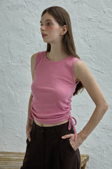 Shirring sleeveless top_pink