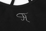 Jewel cross back tank top - black