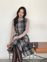 Mediz Wool Check A-line Vest Long One Piece
