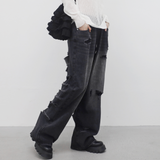 (Unisex) パッチメントウィズオープンバックデニムパンツ