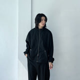 Minimalist Structural Aesthetic Drawstring Hem Striped Stand Collar Jacket