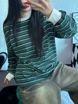 STRIPE OVER BOXY BOYFRIEND LONG SLEEVE T SHIRT ❤💚🩵🧸4COLOR